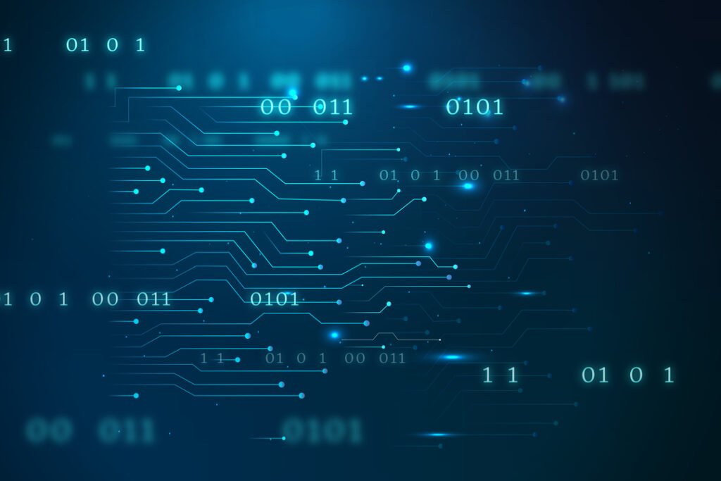 Imagem mostra códigos binários que representam o no-code e low-code.